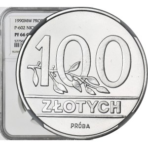 100 zlotych 1990, FIRST TRIAL COIN OF THE THIRD REPUBLIC OF POLAND FEATURING A CROWNED EAGLE, NICKEL TRIAL