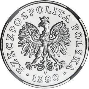 100 zlotych 1990, FIRST TRIAL COIN OF THE THIRD REPUBLIC OF POLAND FEATURING A CROWNED EAGLE, NICKEL TRIAL