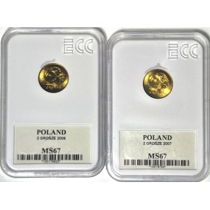 2 grosze coins, 2006–2007, mint-quality, set of 2