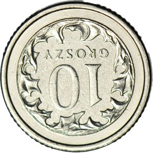 R-, 10 Groszy 2005, menniczy destrukt, ODWROTKA 180 stopni