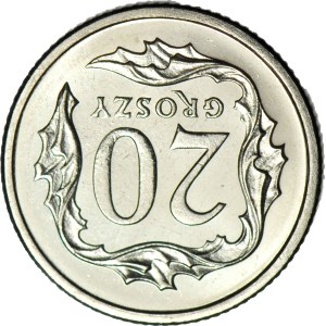 R-, 20 groszy 2000, mint proof, damaged, 180-degree flip