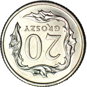 R-, 20 groszy 2005, mint proof, damaged, 180-degree flip