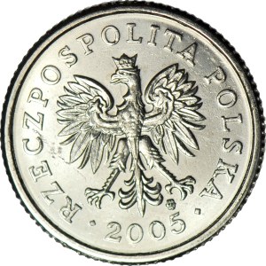 R-, 20 groszy 2005, mint proof, damaged, 180-degree flip