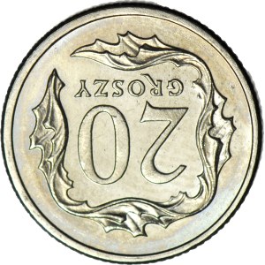 R-, 20 groszy 1999, mint proof, damaged, 180-degree flip