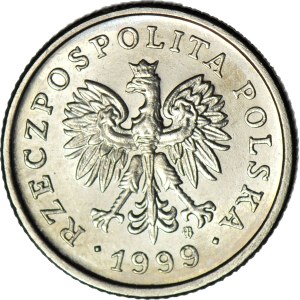 R-, 20 groszy 1999, mint proof, damaged, 180-degree flip