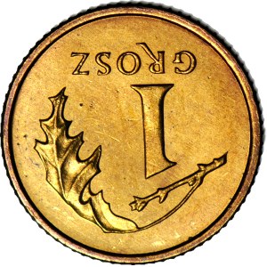 R-, 1 grosz 2001 mint proof, 180-degree reverse