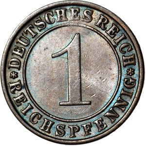 R-, Německo, 1 fenig 1935 A, Berlín, prasklina razítka