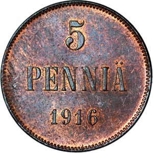 Finland / Russia, Nicholas II, 5 pennies 1916, mint