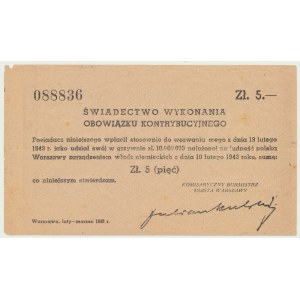 5 zł 1943, Świadectwo Kontrybucji