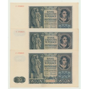 50 zlotys 1941, série C, 3 exemplaires, numéros consécutifs