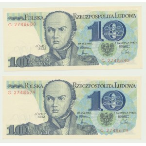 10 zlotych 1982, Józef Bem – S series, 2 pieces, consecutive numbers