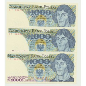 1 000 zlotých, 1982, Mikolaj Kopernik, séria ET, 3 ks, po sebe idúce čísla