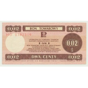 Tovarový poukaz Pewex, 2 centy, 1979, séria HO