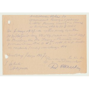 Kolekcja cegiełek KCOS, 7. II. 1947 r, Na front walki z głodem i chłodem, lista do sprawozdania za okres od XI.1946 do IV.1947