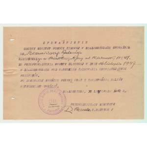 Kolekcja cegiełek KCOS, 16. XI. 1947 r, Na front walki z głodem i chłodem, upoważnienie do przeprowadzenia kwesty