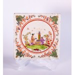 Królewska wytwórnia porcelany w Miśni, Dwie flizy ze scenami chińskimi w typie dekoracji miśnieńskiej Herolda wym. chińskie scenki rodzajowe z przedstawieniem ceremonii picia herbaty,