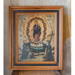 Nieznany artysta włoski (?) malujący na kamieniu (!), Madonna różańcowa, XVIII w.
