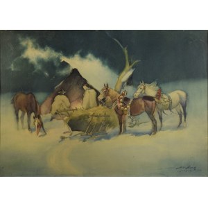 Jan GĄSIENICA-SZOSTAK (1895-1943), Odpoczynek górali przed szałasem, 1934