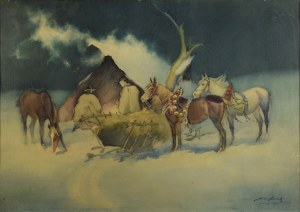 Jan GĄSIENICA-SZOSTAK (1895-1943), Odpoczynek górali przed szałasem, 1934