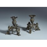 Pair of candlesticks. Niccolò Roccatagliata (1560 - 1636) School of. 16th-17th century. Bronze, black patina.