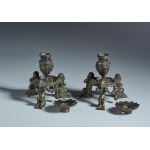 Pair of candlesticks. Niccolò Roccatagliata (1560 - 1636) School of. 16th-17th century. Bronze, black patina.