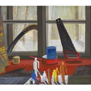 Jarosław Modzelewski (ur. 1955, Warszawa), Martwa natura z papierowymi figurkami, 2001