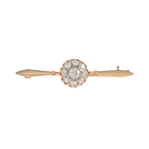 Yellow gold diamond brooch with 0.94 ct of diamonds - certified