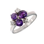 White gold amethyst ring with natural amethysts totaling 1.10 ct and diamonds totaling 0.18 ct