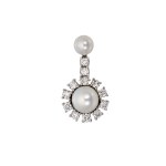 Gold pendant with natural diamonds (rare white diamonds, 0.74 ct) and an Akoya sea pearl—certified