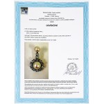 Gold pendant with natural diamonds (rare white diamonds, 0.74 ct) and an Akoya sea pearl—certified