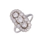 Art Deco diamond ring in white gold with exceptionally white diamonds totaling 0.87 ct—certified