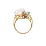 Gold ring with Akoya pearls, diamonds, and natural colored gemstones