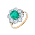 Gold ring with a natural 1.55 ct emerald and 1.90 ct diamonds—rare white, certified