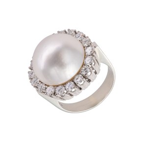 Gold ring with a Mabé pearl and 1.08 ct of diamonds - certified