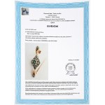 Gold brooch with natural diamonds (0.43 ct) and a natural emerald (0.38 ct) — certified
