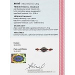 Gold brooch with natural diamonds (0.43 ct) and a natural emerald (0.38 ct) — certified