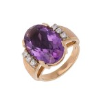 Yellow gold ring with a natural amethyst weighing 11.30 ct and diamonds weighing 0.27 ct—certified