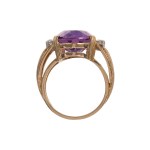 Yellow gold ring with a natural amethyst weighing 11.30 ct and diamonds weighing 0.27 ct—certified