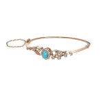 Gold bracelet with 1.70 ct of diamonds and natural turquoise, fox hallmark, precision goldsmithing
