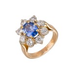 Gold ring with a natural sapphire and 2.63 ct of diamonds—certified, estimated value 286,000 Kč
