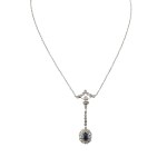 Gold necklace with a natural sapphire (0.65 ct) and natural diamonds (0.97 ct) (rare white)