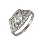 Platinum ring with diamonds - Art Deco, certified