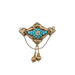 Antique gold brooch/pendant with turquoise stones
