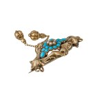 Antique gold brooch/pendant with turquoise stones