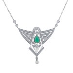 White Gold Diamond Necklace with an Emerald, 0.95 ct