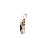 Gold pendant with a large natural amethyst and pearls