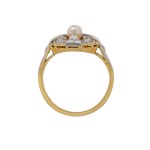 Art Deco gold ring with natural rutile and a cultured pearl