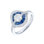 White gold ring with natural sapphires and diamonds