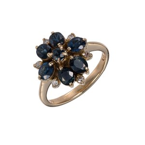 Gold ring with a 1.93 ct natural sapphire and natural diamonds