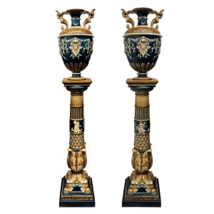 A Pair of Vases on Pedestals